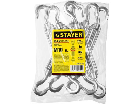 STAYER DIN 1480, М10, 6 шт, талреп крюк-крюк (30525-10)