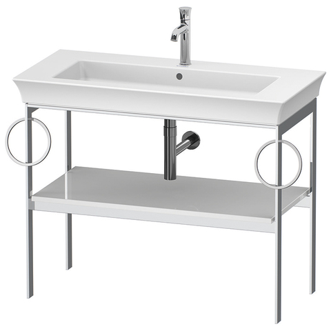 Duravit White Tulip WT4547B8585 Металлическая консоль, 760x984x450 мм, напольная, 1 дерев.полка, 2 п/держ., цвет: белый высокоглянцевый