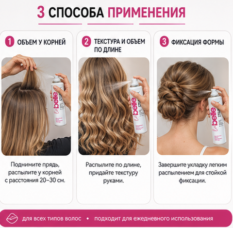Лак-текстурайзер сухой прикорневой объем подвижная фиксация 200 мл La Belle STYLING — фото 4