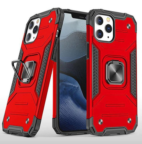 Противоударный чехол для iPhone 13 Pro Max 6.7 дюймов красный с пластиной для магнитного автодержателя и кольцом подставкой