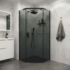Душевое ограждение Niagara Eco (100х100х190) трапеция, черный, стекло тонированное