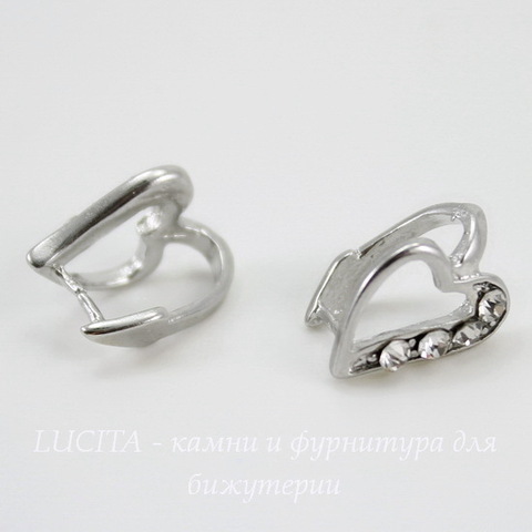 Держатель для кулона "Сердечко" со стразами, 13х9х9 мм (цвет - платина)