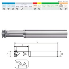 Резьбофреза М 5,0х0,8 (3-витк., UNI) 2xD 52Hrc AlCrN 3F 60° 4х50мм BSKT BSE008S013
