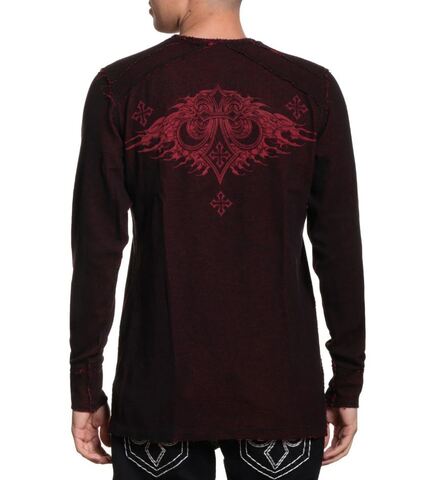 Affliction | Пуловер двусторонний мужской Indian Chief LS Rev. Thermal DIRTY RED A8350RD обратная сторона сзади