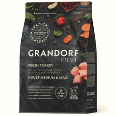 Сухой корм GRANDORF FRESH DOG Turkey MED&MAXI индейка с бататом для взрослых собак средних и крупных пород, диетическая формула для особо аллергичных собак 3кг