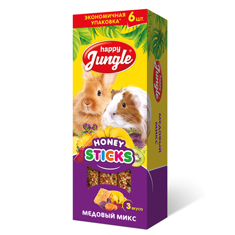 Happy Jungle палочки для крупных грызунов медовый микс 6шт