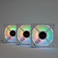 Комплект из 3 вентиляторов ТЕСЛА (TESLA) RGB120-XW3, 120мм, Molex, белый/RGB, 1200rpm, 38CFM, 21дБ, антивибропрокладки, бесконечное зеркало, изменение скорости анимации подсветки (TSL-120-XW3)