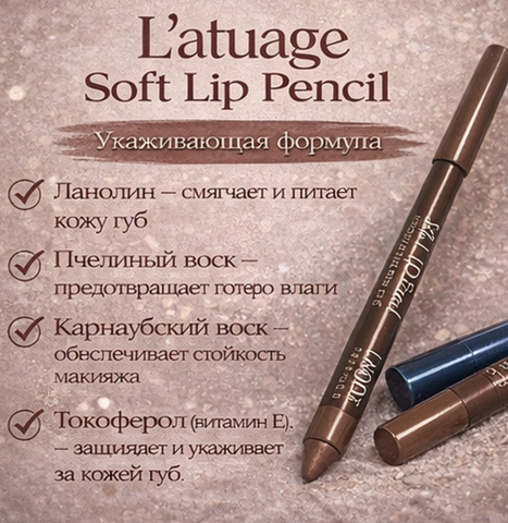 L'atuage Карандаш для губ гелевый тон 65 бежево-коричневый SOFT EYE PENCIL — фото 3