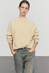 Massimo Dutti Свитер из 100% шерсти с воротником-стойкой, оливковый