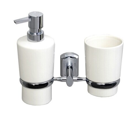 WasserKRAFT K-28189 Держатель стакана и дозатора, цвет: хром, белый