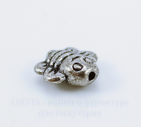 Бусина металлическая "Пчелка" 9х9 мм (цвет - античное серебро), 10 штук