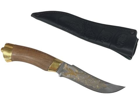 Нож Баскардия Н27, сталь ЭИ-107 рисованный клинок в золоте, рукоять:орех, золото, ЗЗОСС