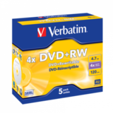 Оптический диск Verbatim DVD+RW 4.7GB 4X SERL Matt Silver, Slim Case, 5 шт