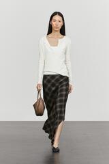 Massimo Dutti Миди-юбка из смеси шерсти и хлопка в клетку с разрезом, черный