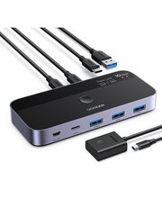 Переключатель KVM UGREEN CM691 (45784) 3*USB-C&1*Mini USB&3*USB-A Sharing Switch 2 In 4 Out, серый космос/черный