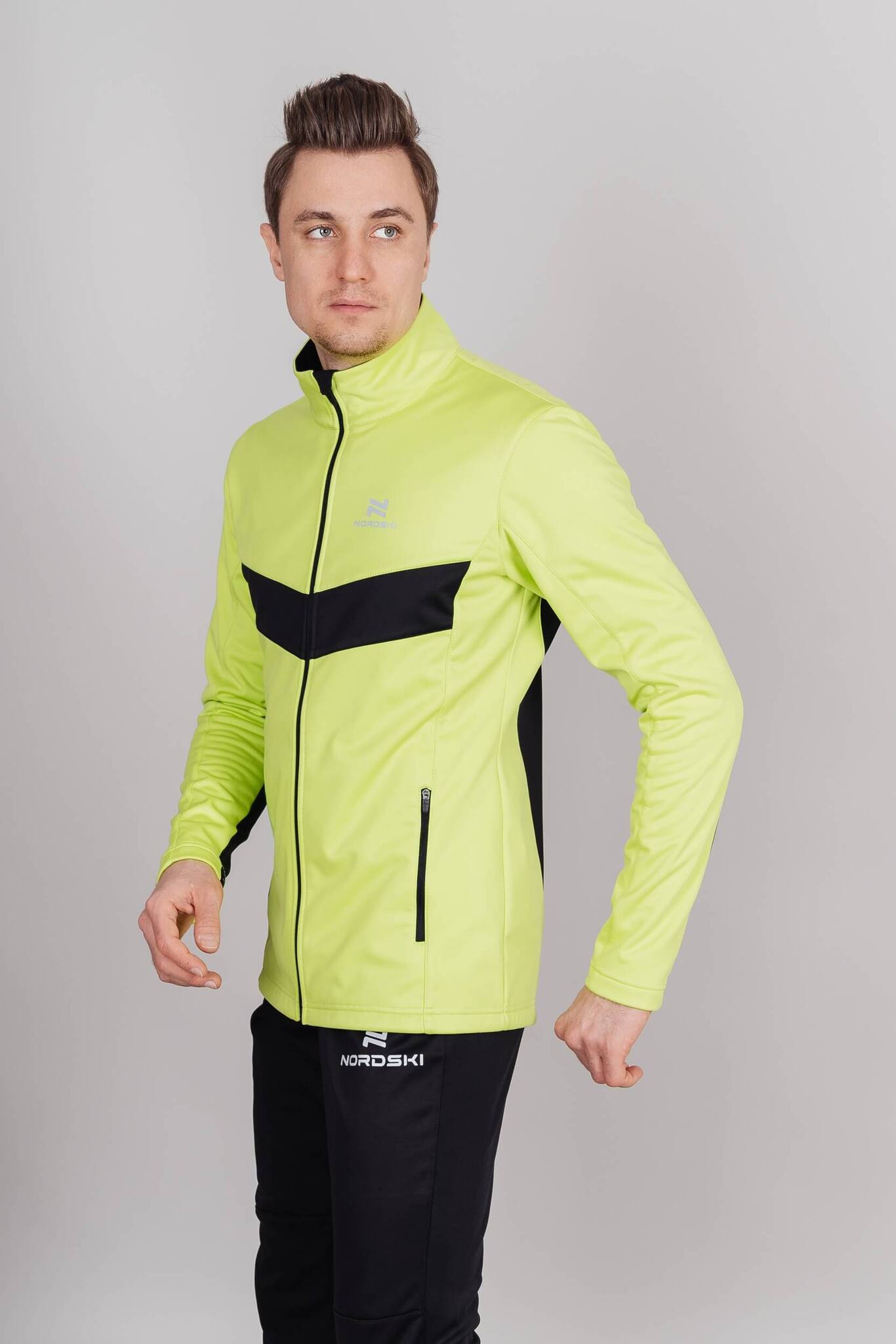 Мужская утепленная разминочная куртка Nordski Base lime-black - 4
