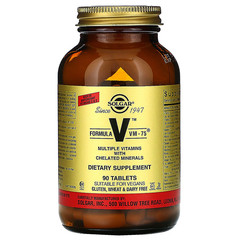 Solgar, Formula V, VM-75, комплексные витамины с хелатными минералами, 90 таблеток