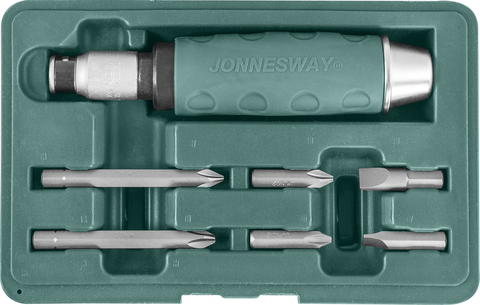 Jonnesway AG010055A Ударная отвертка с битами SL 8,10мм PH# 2,3  36мм и PH# 2,3  80мм, 7 предметов 48649