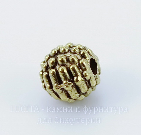 Бусина металлическая "Шипастая" 7х6 мм (цвет - античное золото), 10 штук