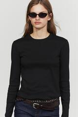 Massimo Dutti ФУТБОЛКА С ДЛИННЫМИ РУКАВАМИ ИЗ 100% ХЛОПКА, ЧЕРНЫЙ