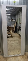 Входная металлическая дверь с зеркалом RеХ (РЕКС) Премиум 290 Темный бетон / зеркало СБ-17 ( узкая рамка) Лиственница бежевая