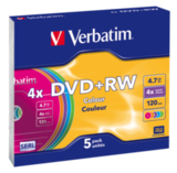 Оптический диск Verbatim DVD+RW 4.7GB 4X SERL Colour, Slim Case, 5 шт