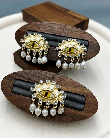 Комплект серьги + кольцо EYEs с жемчужинами стиле Schiaparelli