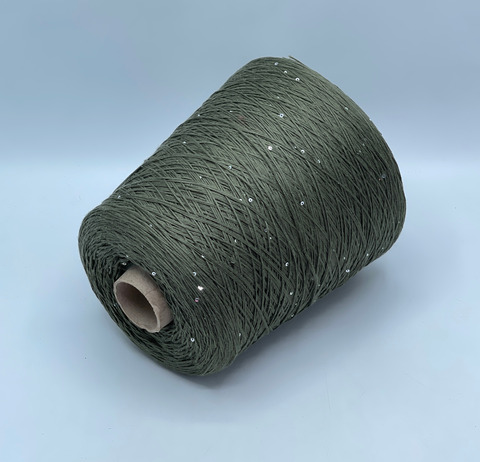 Бобинная пряжа, Cotone Paillettes, 480м, 97% Хлопок, 3% Полиэстер(пайетка), Хаки . 40722