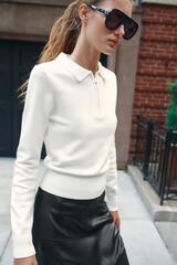 ZARA ТРИКОТАЖНОЕ ПОЛО НА МОЛНИИ, БЕЛЫЙ