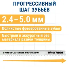 Пилки для лобзика универсальные ПРАКТИКА тип T345XF Прогрессор 132 х 110 мм, быстрый рез,  (038-739)