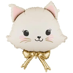 Фигура гелиевая Кошка голова с золотым бантом