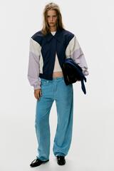 ZARA БРЮКИ БОЙФРЕНД ИЗ ВЕЛЬВЕТА, ГОЛУБОЙ
