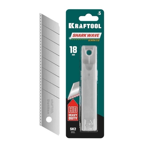 KRAFTOOL 18 мм, 5 шт, серрейторные сегментированные лезвия для сложных материалов (09604-18-S5)