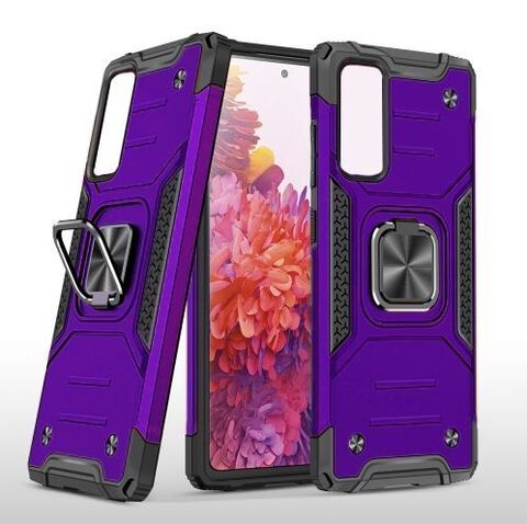 Противоударный чехол для Samsung Galaxy A23 4G фиолетовый с пластиной для магнитного автодержателя и кольцом подставкой