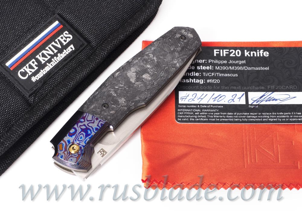 CKF/Philippe Jourget collab FIF20Ti Zi (M390, ZircuTi bolster/clip, cool CF, Ti)