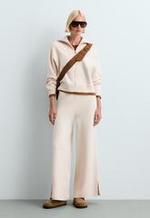 OYSHO Широкие брюки Wide leg с контрастным кантом, экрю