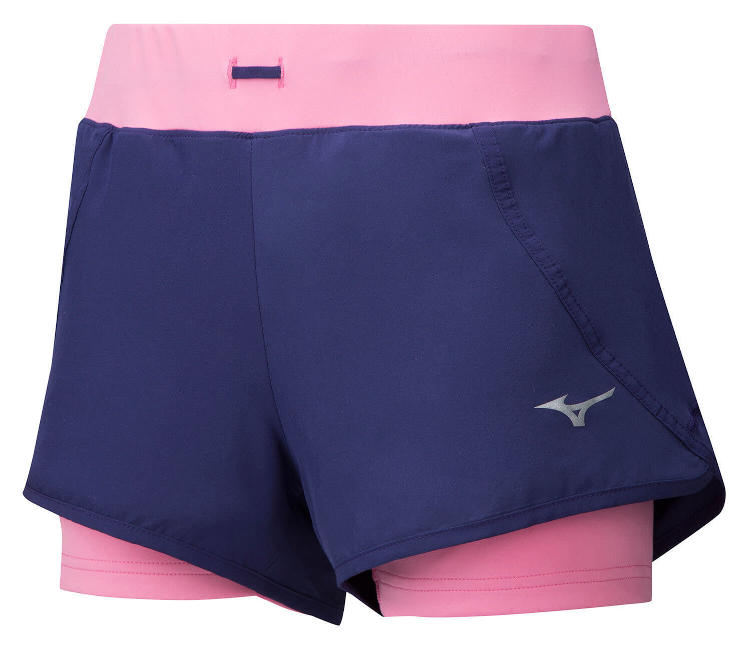 Mizuno Mujin 4.5 2 In 1 Short шорты для бега женские синие-розовые (РАСПРОДАЖА)