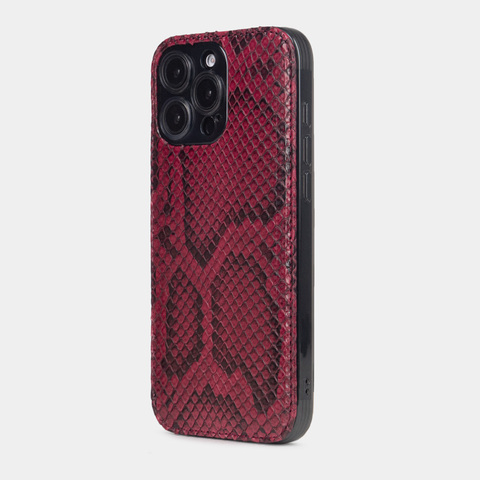 Чехол-накладка для iPhone 16 Pro Max из кожи питона, цвета малины