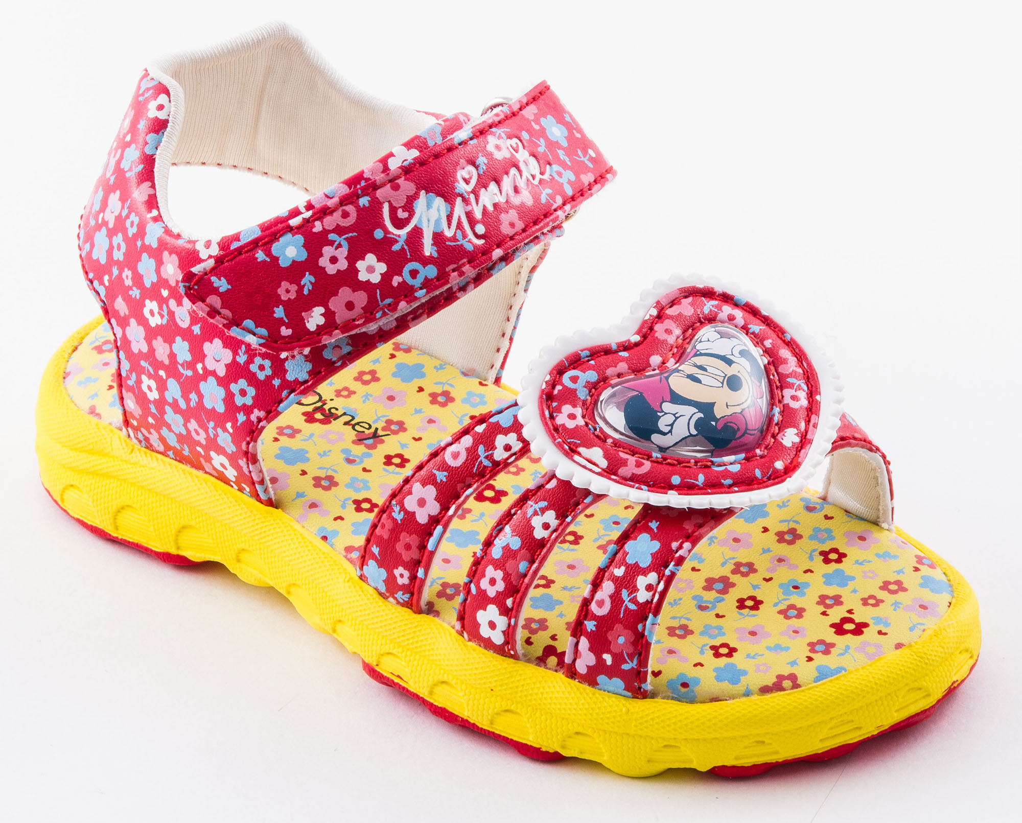 Босоножки Минни Маус (Minnie Mouse) на липучке открытые для девочек, цвет красный желтый