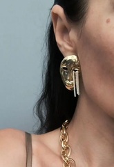 34599- Серьги МАСКА в стилистике SCHIAPARELLI сатинированное серебро/золото