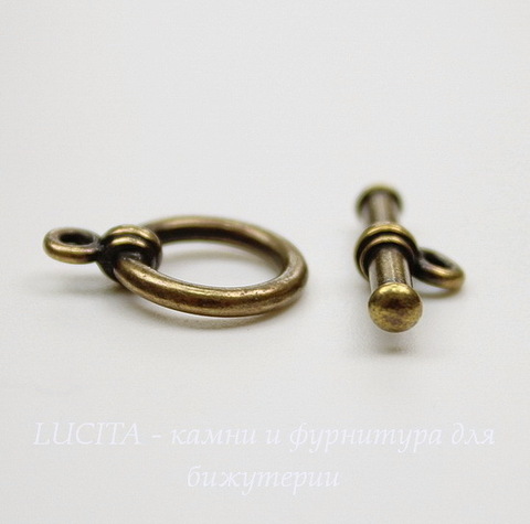 Замок - тоггл из 2х частей TierraCast 16х12 мм, 19х7 мм (цвет-античная латунь)