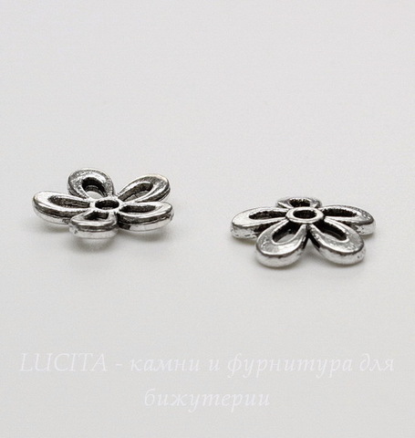Шапочка для бусины "Цветок" 12 мм (цвет - античное серебро), 10 штук