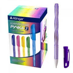 
          Ручка шариковая Alingar, 0,7 мм, синяя, игольчатый наконечник, грип, фактурный прозрачный пластиковый корпус с блестками, карт. уп.