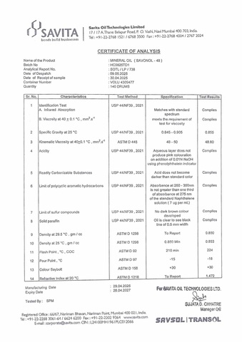 Вазелиновое масло Индия пищевая добавка Е905e бочка 193л.