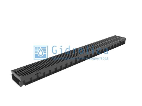 Комплект Gidrolica Light: лоток водоотводный ЛВ -10.11,5.5,5 - пластиковый с решеткой РВ- 10.11.50 пластиковой щелевой, кл. A15