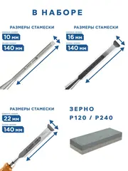 Набор стамесок КОБАЛЬТ плоских: 8, 1