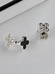 Серьги Четырехлистник двухсторонние с эмалью и кристаллами