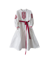 Славяночка. Платье льняное, белое в этностиле с вышивкой PL-422609