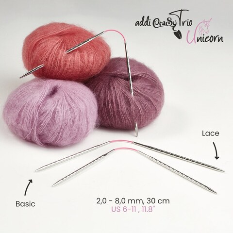 Спицы чулочные гибкие, супергладкие, addiCraSyTrio Unicorn Lace Long №3, 30 см
