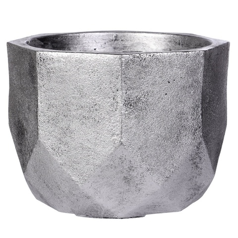 DROUND23-SLV Кашпо Геометри Круглое, файберстоун, серебро, D23 H17 cm
